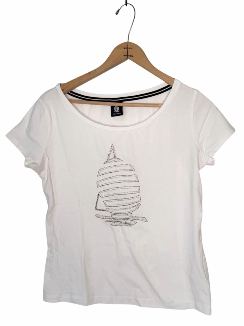 Marina Yachting White Silver Beaded Front Tee Size Large